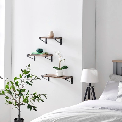 3pc Capri Wall Shelf Set With Brackets Black/Rustic - Danya B. 3 3pc Capri Wall Shelf Set With Brackets Black/Rustic - Danya B. - Image 3