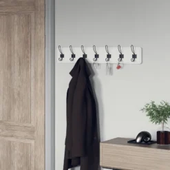 Emma And Oliver 34" Solid White Rustic Wall Hanging Storage Rack With Hooks For Entryway, Kitchen, Bathroom And More -Home Decor Series Store GUEST b4b6b411 edb5 499c 82fc 7458295acc23