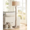 Barnes And Ivy Baluster Country Cottage Floor Lamp 63 1/2" Tall Pickled Wood Oatmeal Linen Drum Shade For Living Room Reading Bedroom Office House