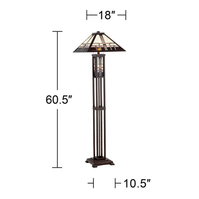 Robert Louis Tiffany Mission Rustic Floor Lamp 60 1/2" Tall Oiled Bronze With Nightlight Geometric Stained Art Glass Shade For Living Room Bedroom 7 Robert Louis Tiffany Mission Rustic Floor Lamp 60 1/2" Tall Oiled Bronze With Nightlight Geometric Stained Art Glass Shade For Living Room Bedroom - Image 7