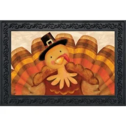 Thanksgiving Turkey Doormat Pilgrim Hat Indoor / Outdoor 30" X 18" Briarwood Lane