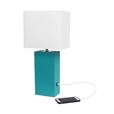 Leather Table Lamp And Fabric Shade Teal - Elegant Designs 4 Leather Table Lamp And Fabric Shade Teal - Elegant Designs - Image 4