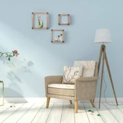 3pc Rustic Hanging Open Shadow Boxes Brown/Black - Danya B.