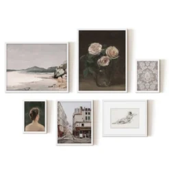 Americanflat 6 Piece Vintage Gallery Wall Art Set - Three Pink Roses, Brazillian Beachscape Street Corner Reclining Woman By Maple + Oak -Home Decor Series Store GUEST baf3e2d7 1d39 458f 8b0d 5641c7134de0