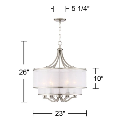 Possini Euro Design Nor Brushed Nickel Pendant Chandelier 23" Wide Modern Double White Organza Shade 6-Light Fixture For Dining Room Kitchen Island 8 Possini Euro Design Nor Brushed Nickel Pendant Chandelier 23" Wide Modern Double White Organza Shade 6-Light Fixture For Dining Room Kitchen Island - Image 8