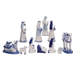 Kurt Adler 1.97-6.7 Inch Porcelain Delft Blue Nativity Set, 11-Piece Set
