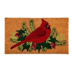 Evergreen Winter Cardinal Indoor Outdoor Natural Coir Doormat 1'4"x2'4" Brown