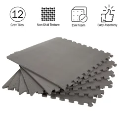 Foam Flooring Tiles - 12-Pack Interlocking EVA Foam Pieces - Non-Toxic Floor Padding For Playroom Gym Or Basement By Stalwart (Gray) -Home Decor Series Store GUEST c0e9b6a6 c0fa 4e22 9296 27edfb869a64