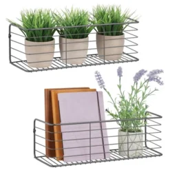 MDesign Wide Metal Wall Mount Storage Organizer Display Shelf - 2 Pack, Black -Home Decor Series Store GUEST c13b44b1 f776 4fc7 ab74 460280eef86d