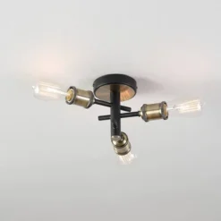 3-Light Shipka Flush Mount Ceiling Light With Antique Brass Accent Matte Black - Globe Electric
