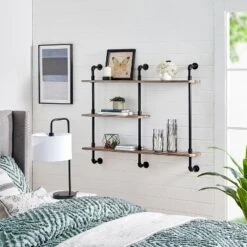 3-Tier Aurora Pipe Wall Shelf Unit Black/Rustic - Danya B. -Home Decor Series Store GUEST c1ff4b04 5d09 49b2 ba02 72fdd2e83acd