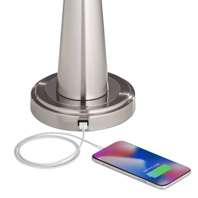 360 Lighting Karla Art Deco Style Table Lamps 25" High Set Of 2 Brushed Nickel With USB Charging Port And Table Top Dimmers White Fabric Drum For Desk 3 360 Lighting Karla Art Deco Style Table Lamps 25" High Set Of 2 Brushed Nickel With USB Charging Port And Table Top Dimmers White Fabric Drum For Desk - Image 3