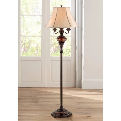 Barnes And Ivy Traditional Floor Lamp 4-Light 63" Tall Lush Bronze Tortoise Glass Font Bell Shade For Living Room Reading Bedroom Office 1 Barnes And Ivy Traditional Floor Lamp 4-Light 63" Tall Lush Bronze Tortoise Glass Font Bell Shade For Living Room Reading Bedroom Office