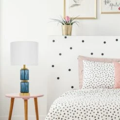 19.5" Vivian Cylinder Base Table Lamp Blue/Gold - River Of Goods -Home Decor Series Store GUEST c346e9d6 a537 4d46 a305 a5b92764dc9b