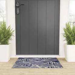 Alisa Galitsyna Navy Blue Striped Pattern Welcome Mat - Society6