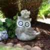 15" Solar Owls LED Light Magnesium Oxide Statue Brown - Alpine Corporation