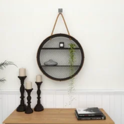 Metal Round 2 Shelf Wall Shelf With Hanging Rope Black - Olivia & May -Home Decor Series Store GUEST c5e9de51 cf55 4f61 beca 2b0e7fd7c3b6