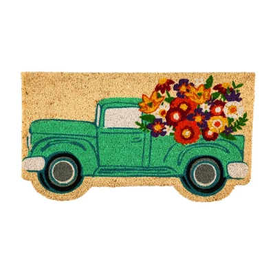 Evergreen Mint Flower Truck Shaped Coir Mat 1 Evergreen Mint Flower Truck Shaped Coir Mat