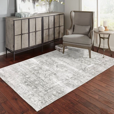 Micah Washable Distressed Oriental Indoor Area Rug Gray/Ivory - Captiv8e Designs 1 Micah Washable Distressed Oriental Indoor Area Rug Gray/Ivory - Captiv8e Designs
