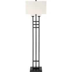 Franklin Iron Works Industrial Floor Lamp 64" Tall Matte Black 3-Light Rectangular Linen White Glass Shades For Living Room House -Home Decor Series Store GUEST c959ce6b 82aa 4c56 a7dc 247a174f0a1d