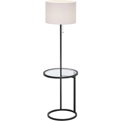 360 Lighting Modern Floor Lamps 62" Tall Set Of 2 With Glass Tray Table Black Metal White Fabric Drum Shades Decor Living Room Reading 4 360 Lighting Modern Floor Lamps 62" Tall Set Of 2 With Glass Tray Table Black Metal White Fabric Drum Shades Decor Living Room Reading - Image 4