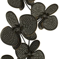Set Of 2 Metal Floral Orchid Wall Decors With Black Frame Black - Olivia & May