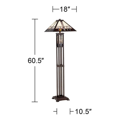 Robert Louis Tiffany Mission Rustic Floor Lamp 60 1/2" Tall Oiled Bronze With Nightlight Geometric Stained Art Glass Shade For Living Room Bedroom 5 Robert Louis Tiffany Mission Rustic Floor Lamp 60 1/2" Tall Oiled Bronze With Nightlight Geometric Stained Art Glass Shade For Living Room Bedroom - Image 5