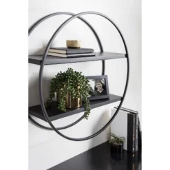 24" Diameter Sequoia Wood And Metal Round Wall Shelf - Kate & Laurel All Things Decor -Home Decor Series Store GUEST cc613431 6923 43ea a079 ebd88d240768