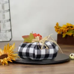 Northlight 5" White And Black Buffalo Plaid Fall Harvest Pumpkin