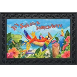 Briarwood Lane 5 O'clock Parrot Summer Doormat Tropical Beach Humor 30" X 18" Indoor Outdoor