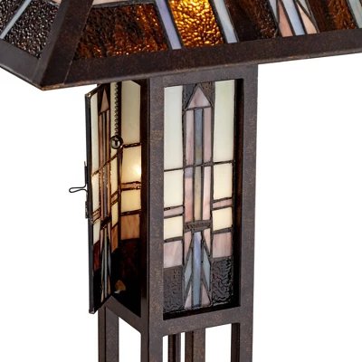 Robert Louis Tiffany Mission Rustic Floor Lamp 60 1/2" Tall Oiled Bronze With Nightlight Geometric Stained Art Glass Shade For Living Room Bedroom 3 Robert Louis Tiffany Mission Rustic Floor Lamp 60 1/2" Tall Oiled Bronze With Nightlight Geometric Stained Art Glass Shade For Living Room Bedroom - Image 3