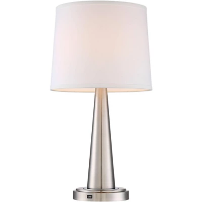 360 Lighting Karla Art Deco Style Table Lamps 25" High Set Of 2 Brushed Nickel With USB Charging Port And Table Top Dimmers White Fabric Drum For Desk 7 360 Lighting Karla Art Deco Style Table Lamps 25" High Set Of 2 Brushed Nickel With USB Charging Port And Table Top Dimmers White Fabric Drum For Desk - Image 7