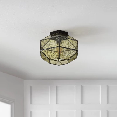 12.5" 1-Light Evelyn Vintage Farmhouse Iron/Glass LED Flush Mount Oil Rubbed Bronze - JONATHAN Y 2 12.5" 1-Light Evelyn Vintage Farmhouse Iron/Glass LED Flush Mount Oil Rubbed Bronze - JONATHAN Y - Image 2