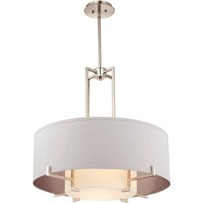 Possini Euro Design Concentric Brushed Nickel Pendant Chandelier 28" Wide Modern White Fabric Drum 4-Light For Dining Room House Foyer Kitchen Island 4 Possini Euro Design Concentric Brushed Nickel Pendant Chandelier 28" Wide Modern White Fabric Drum 4-Light For Dining Room House Foyer Kitchen Island - Image 4