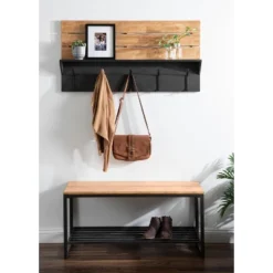 42" X 22" Samuels Decorative Wall Shelf With Hooks Rustic Brown/Black - Kate & Laurel All Things Decor -Home Decor Series Store GUEST d64e9c4d c221 464f b38f 6638939b94b5
