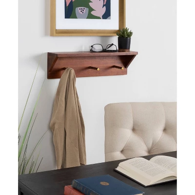 18" X 5" Hinter Wood Shelf With Pegs Walnut Brown - Kate & Laurel All Things Decor 4 18" X 5" Hinter Wood Shelf With Pegs Walnut Brown - Kate & Laurel All Things Decor - Image 4