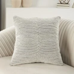 Mina Victory Luminescence Sweetheart Stripes 20" X 20" Ivory/Silver Indoor Throw Pillow -Home Decor Series Store GUEST d8f7c465 2a9f 419c 96b5 4ded615c3c39