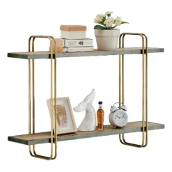 32.3" X 22" 2 Tier Metal And Wood Hanging Bracket Wall Mounted Shelf Gold - Danya B. 17 32.3" X 22" 2 Tier Metal And Wood Hanging Bracket Wall Mounted Shelf Gold - Danya B. -Home Decor Series Store GUEST d97ed354 75ca 46bd 976c 517b84936835