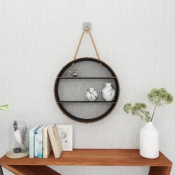 Metal Round 2 Shelf Wall Shelf With Hanging Rope Black - Olivia & May -Home Decor Series Store GUEST de0ba725 5359 4611 9ba0 e08b6c1ce3c5