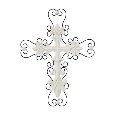 Wood Biblical Carved Cross Wall Decor With Metal Scrollwork - Olivia & May 2 Wood Biblical Carved Cross Wall Decor With Metal Scrollwork - Olivia & May - Image 2