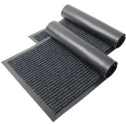 Set Of 2 Ribbed Indoor/Outdoor Door Mat (17" X 30")-Great For Mud-Rooms, High Traffic Areas, Garages, Doorways, And Everyday Home Use - Gray Black