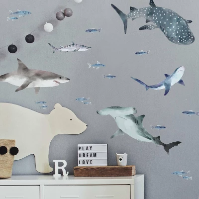 Sharks Peel And Stick Wall Decal - RoomMates 2 Sharks Peel And Stick Wall Decal - RoomMates - Image 2