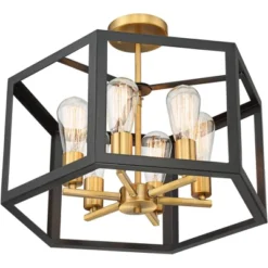 Possini Euro Design Beni Industrial Modern Farmhouse Ceiling Light Semi Flush Mount Fixture 20" Wide Antique Bronze Gold 6-Light For Bedroom Kitchen -Home Decor Series Store GUEST e5447abe 632d 4b6f ac23 c5514ff02e81