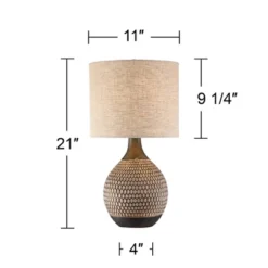 360 Lighting Emma Modern Mid Century Accent Table Lamp 21" High Wood Brown Ceramic Oatmeal Drum Shade For Bedroom Living Room Bedside Nightstand Home -Home Decor Series Store GUEST e753cd3b 896b 4325 b6ea d08bca2c9a6c