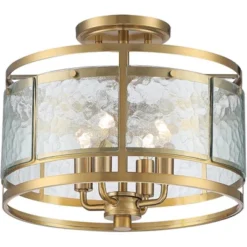Franklin Iron Works Elwood Modern Ceiling Light Semi Flush Mount Fixture 13 1/4" Wide Gold 4-Light Water Glass Drum Shade For Bedroom Kitchen House -Home Decor Series Store GUEST e7e819a6 8519 4658 bf8f 2ae223244fc2