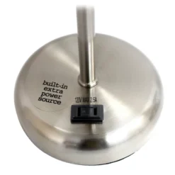 19.5" Bedside Power Outlet Base Metal Table Desk Lamp Brushed Steel With Fabric Shade Red - Creekwood Home -Home Decor Series Store GUEST e8f1469a 389e 4710 80a9 5cfd9151cc87