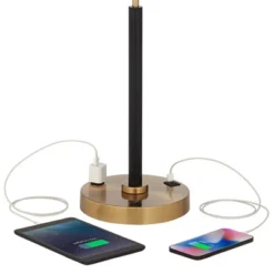 Possini Euro Design Carlyle Modern Mid Century Desk Lamp 30 1/2" Tall Gold With USB And AC Power Outlet In Base Double Drum Shades For Living Room -Home Decor Series Store GUEST e9a786dd 1b21 43a4 bd87 0148cad99c9f