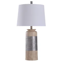 Haverhill Hammered Banded Table Lamp With Tapered Drum Silver/Tan - StyleCraft -Home Decor Series Store GUEST e9d1f0ff 3d6a 42a1 8b2d 8598fa06eb70