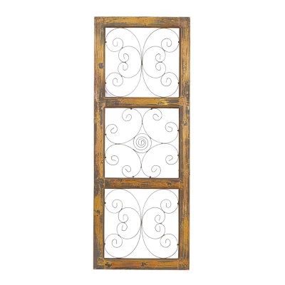 36" X 14" Wood Scroll Window Inspired Wall Decor With Metal Scrollwork Relief Brown - Olivia & May 9 36" X 14" Wood Scroll Window Inspired Wall Decor With Metal Scrollwork Relief Brown - Olivia & May - Image 9