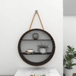 Metal Round 2 Shelf Wall Shelf With Hanging Rope Black - Olivia & May -Home Decor Series Store GUEST ec1949eb de0d 4011 89b6 47926a6219e3